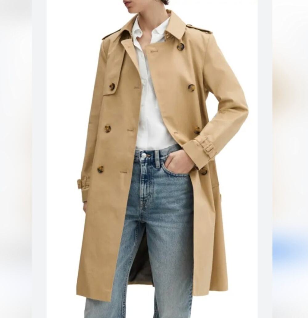 Mango Double Breasted Trench Coat M Tan NWOT Jacket Academia Prep Quiet Luxury